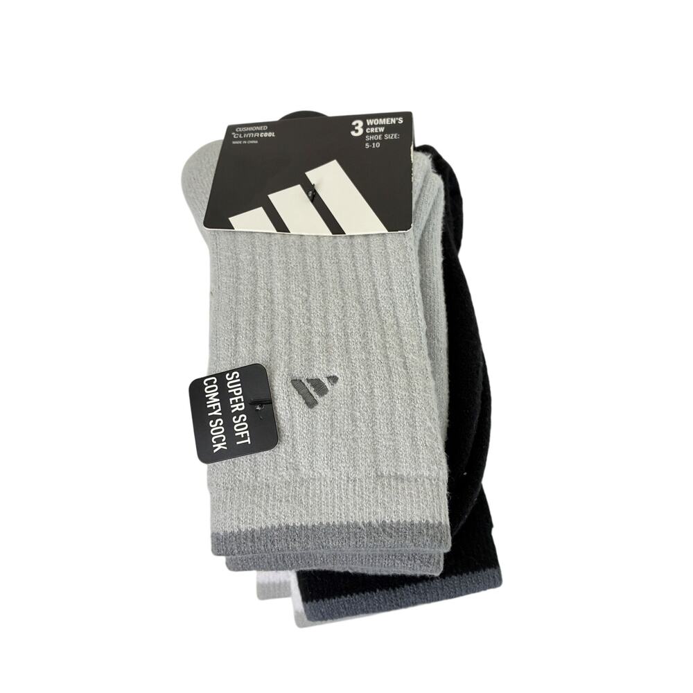 Adidas Cushioned ClimaCool Womens Crew Socks NWT Shoe Size 5-10 Gray White Black